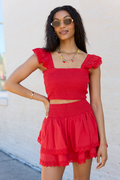 Sweet Talk Red Flutter Shoulder Tank and Skort Set FINAL SALE
