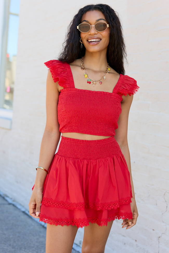 Sweet Talk Red Flutter Shoulder Tank and Skort Set FINAL SALE