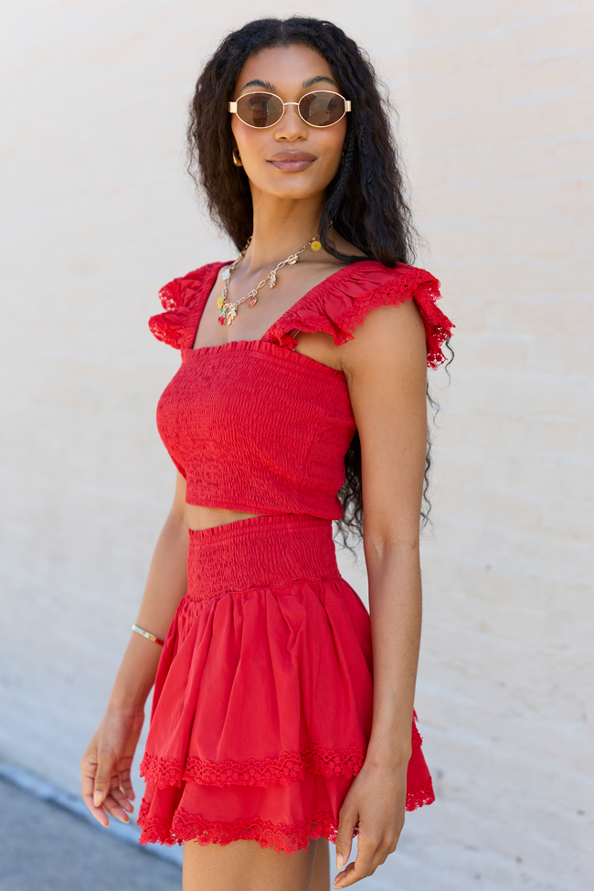 Sweet Talk Red Flutter Shoulder Tank and Skort Set FINAL SALE