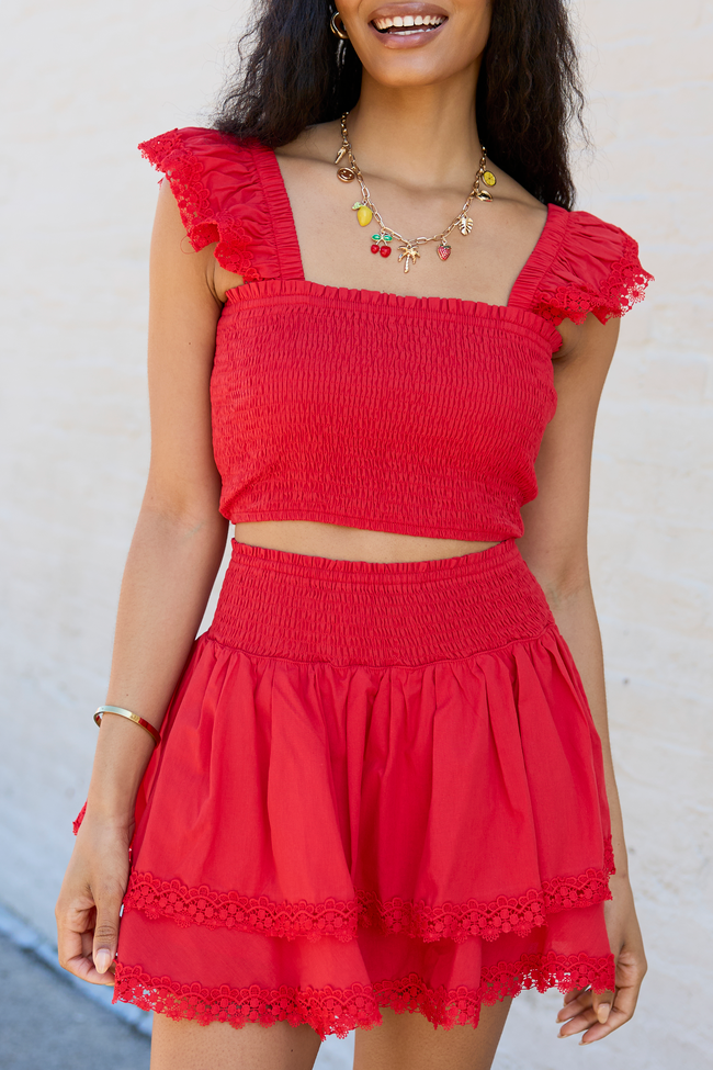 Sweet Talk Red Flutter Shoulder Tank and Skort Set FINAL SALE