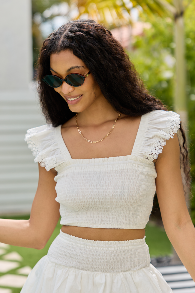 Sweet Talk White Flutter Shoulder Tank and Skort Set FINAL SALE