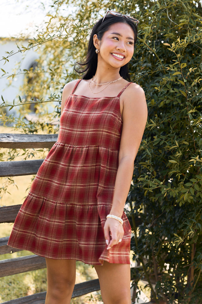 Sweetest Season Plaid Mini Dress Wine