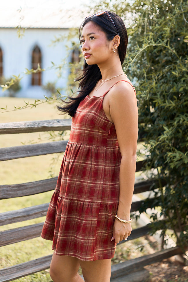 Sweetest Season Plaid Mini Dress Wine