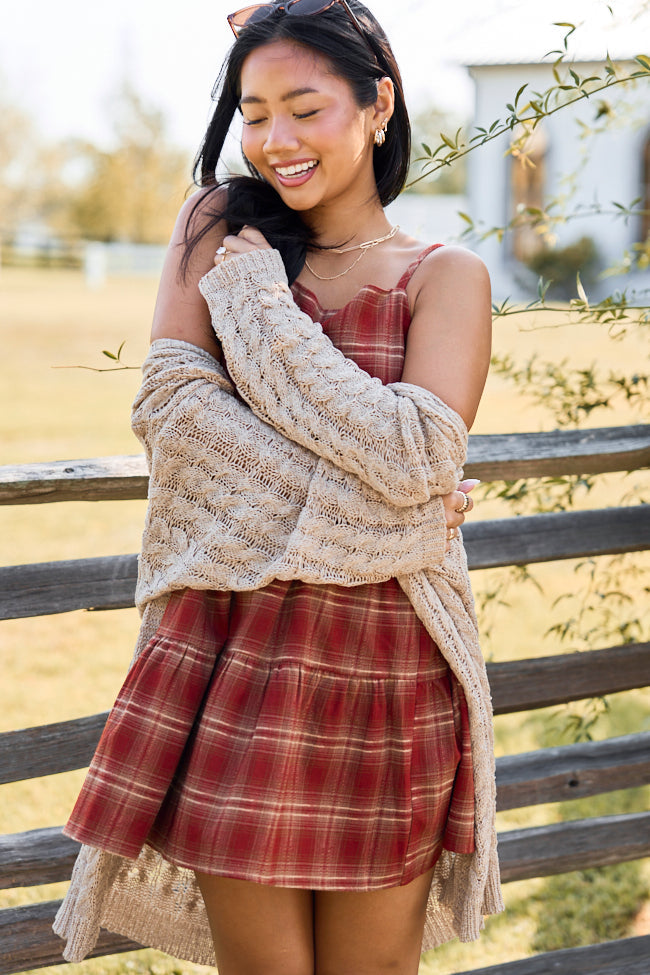 Sweetest Season Plaid Mini Dress Wine