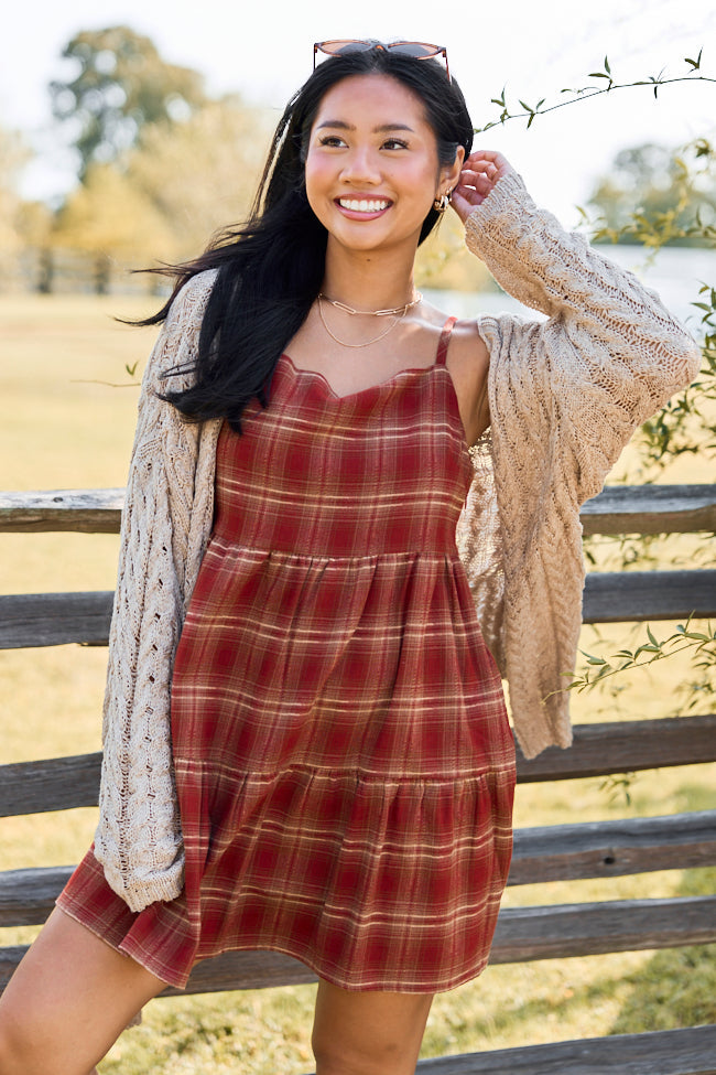Sweetest Season Plaid Mini Dress Wine