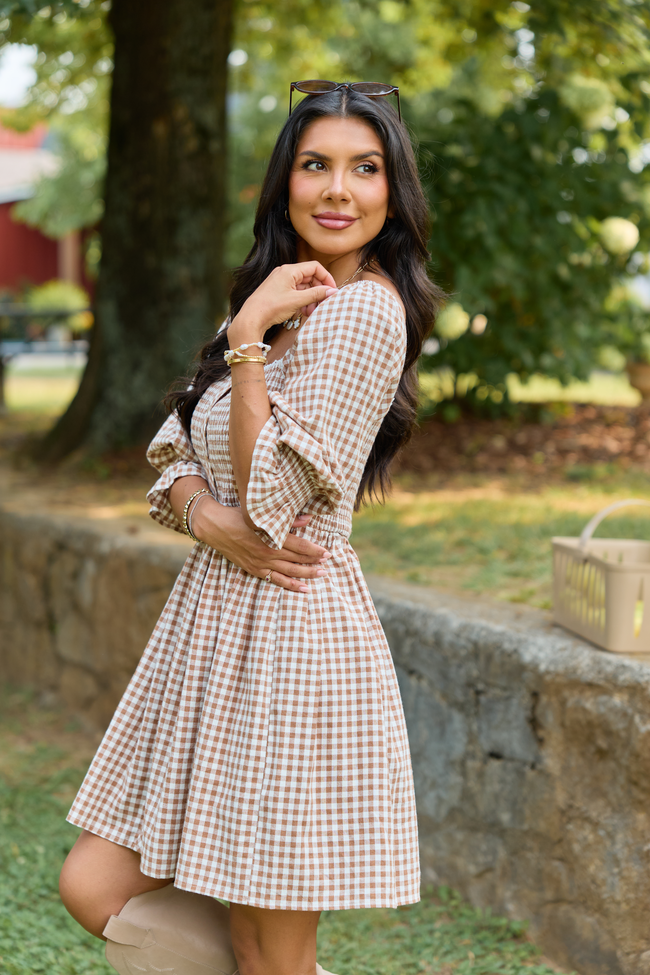 Tailored Grace Brown Gingham Mini Dress