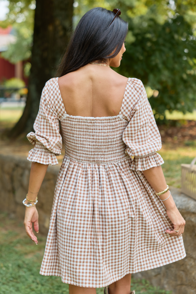 Tailored Grace Brown Gingham Mini Dress