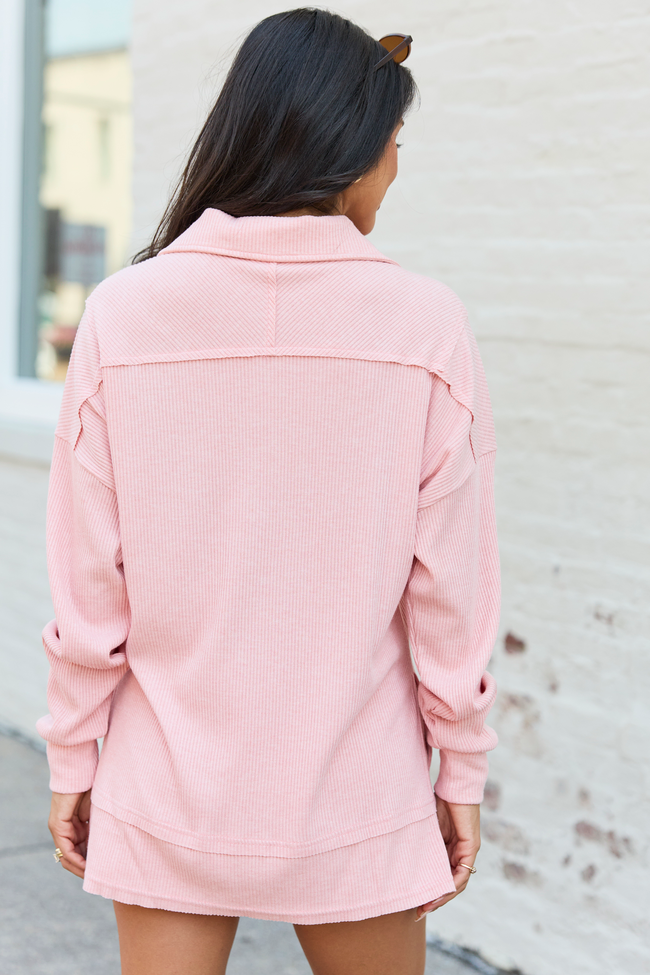 Take Five Waffle Knit Quarter Zip Blush