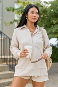 Take Five Waffle Knit Quarter Zip Taupe
