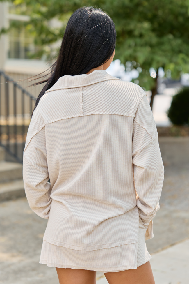 Take Five Waffle Knit Quarter Zip Taupe