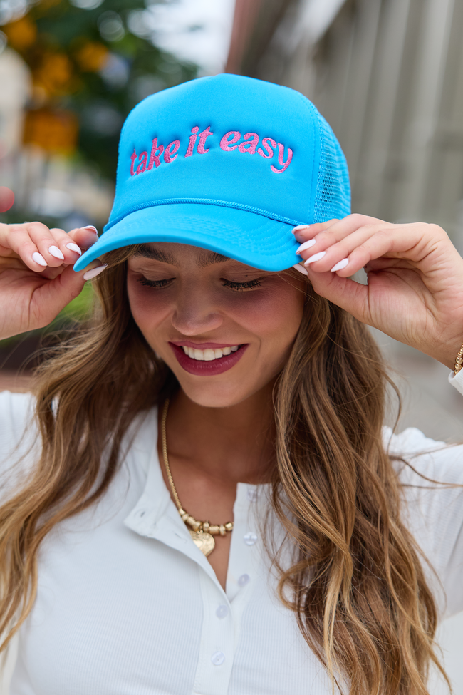 Take It Easy Blue Trucker Hat  FINAL SALE