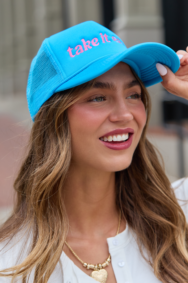 Take It Easy Blue Trucker Hat  FINAL SALE