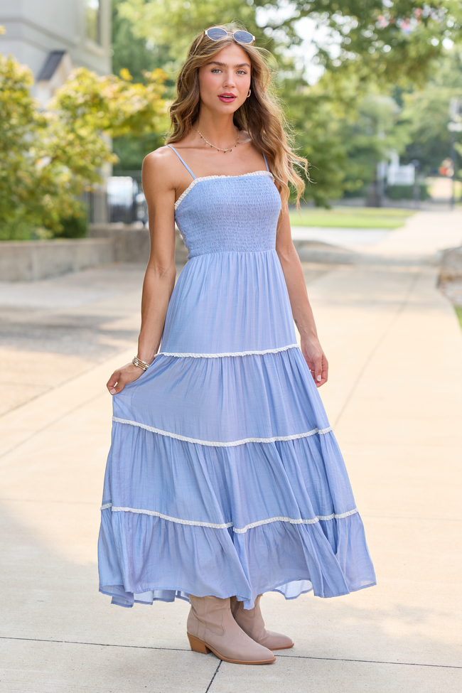Take Your Time Dusty Blue Tiered Maxi Dress