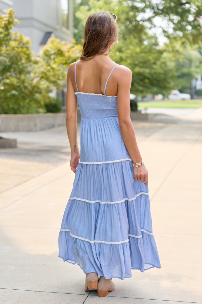 Take Your Time Dusty Blue Tiered Maxi Dress