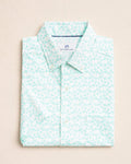 The front view of the Southern Tide Talk To The Palm Coastal Breeze® Short Sleeve Sport Shirt by Southern Tide - Shore Blue