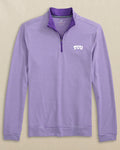 The front view of the Southern Tide TCU Horned Frogs Cruiser Micro-Stripe Heather Quarter Zip by Southern Tide - Heather Regal Purple