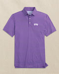 The front view of the Southern Tide TCU Horned Frogs Driver Dunes Edge Plaid Polo by Southern Tide - Regal Purple