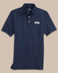 The front view of the Southern Tide TCU Horned Frogs Ryder Polo Shirt by Southern Tide - True Navy