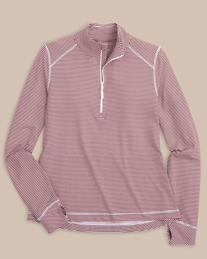 The front view of the Southern Tide Team Colors Runaround Quarter Zip Pull Over by Southern Tide - Chianti