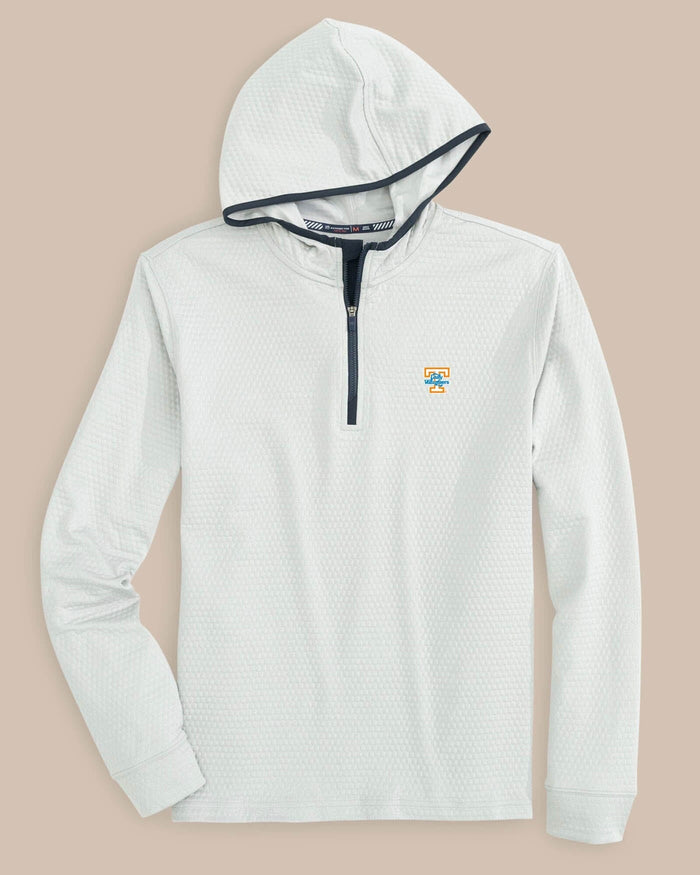 The front view of the Tennessee Lady Vols Scuttle Heather Quarter Zip Hoodie by Southern Tide - Heather Slate Grey