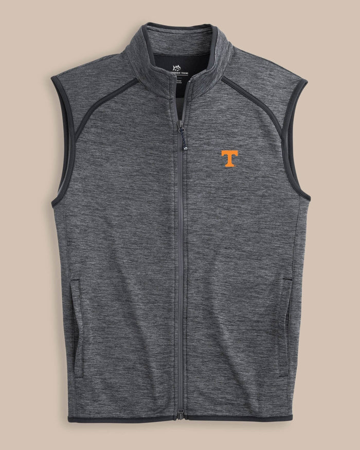 The front view of the Tennessee Vols Baybrook Heather Vest by Southern Tide - Heather Black