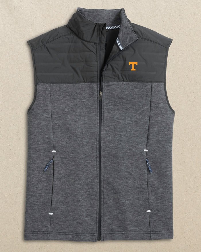 The front view of the Southern Tide Tennessee Vols Coligny Quilted Vest by Southern Tide - Caviar Black