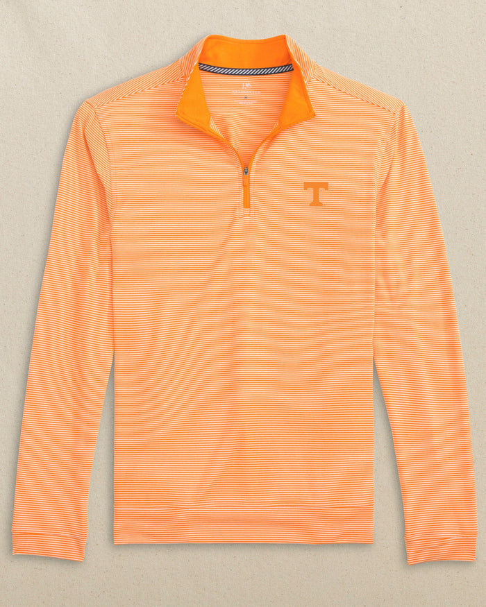 The front view of the Tennessee Vols Cruiser Micro-Stripe Heather Quarter Zip by Southern Tide - Heather Rocky Top Orange