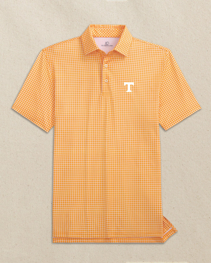 The front view of the Southern Tide Tennessee Vols Driver Dunes Edge Plaid Polo by Southern Tide - Rocky Top Orange