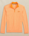 The front view of the Southern Tide Tennessee Vols Script Cruiser Micro-Stripe Heather Quarter Zip by Southern Tide - Heather Rocky Top Orange