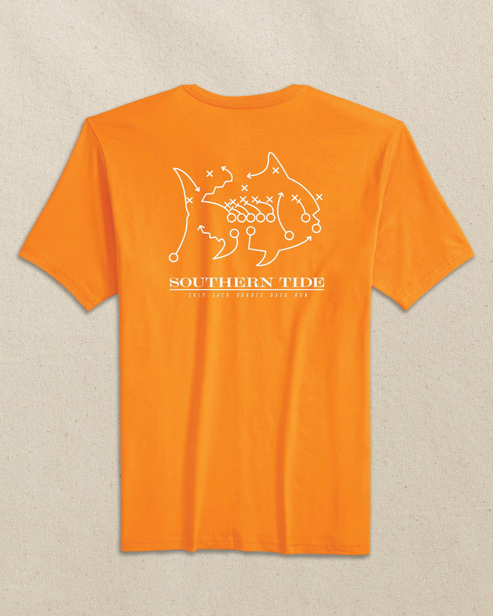 The back view of the Southern Tide Tennessee Vols Skipjack Play Short Sleeve T-Shirt by Southern Tide - Rocky Top Orange and White