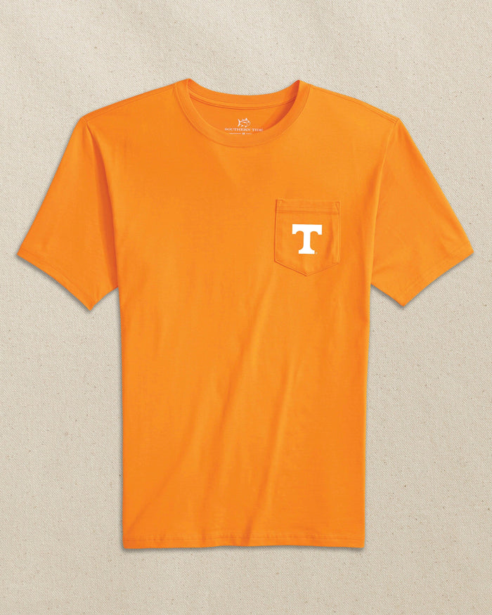 The front view of the Southern Tide Tennessee Vols Skipjack Play Short Sleeve T-Shirt by Southern Tide - Rocky Top Orange and White