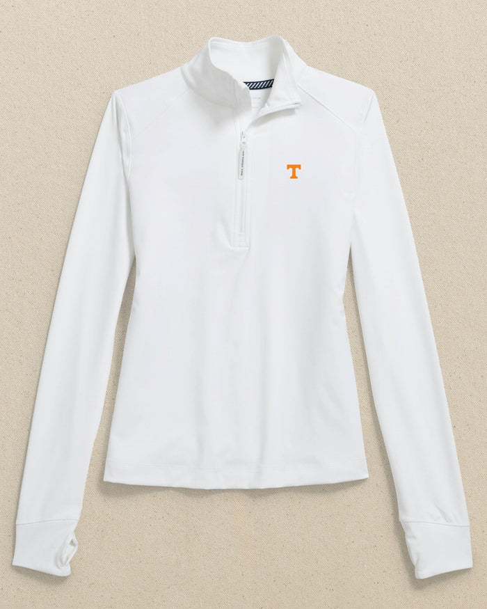 The front view of the Southern Tide Tennessee Vols Women's Runaround Quarter Zip by Southern Tide - Classic White