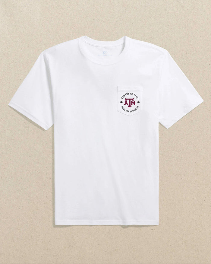 The front view of the Southern Tide Texas A&M Aggies Game Bound Short Sleeve T-Shirt by Southern Tide - Classic White
