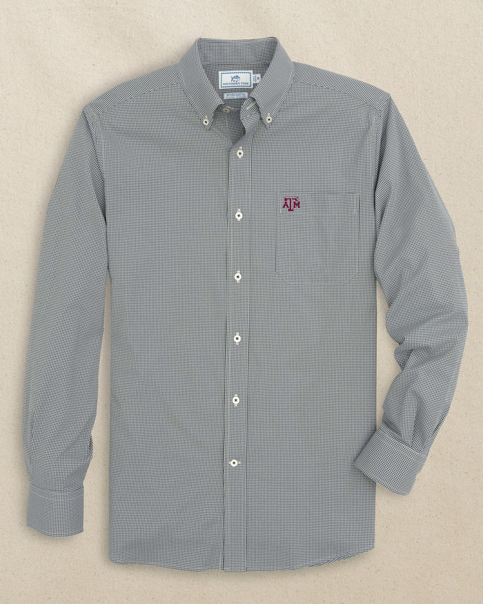 The front view of the Southern Tide Texas A&M Aggies Gingham Button Down Shirt by Southern Tide - Black