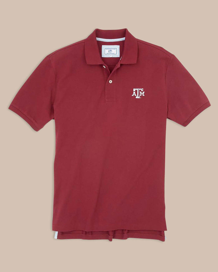 The front view of the Texas A&M Aggies Pique Polo Shirt by Southern Tide - Chianti