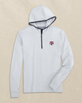 The front view of the Southern Tide Texas A&M Aggies Scuttle Quarter Zip Hoodie by Southern Tide - Heather Slate Grey