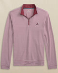 The front view of the Southern Tide Texas A&M Reveille Cruiser Micro-Stripe Heather Quarter Zip by Southern Tide - Heather Chianti