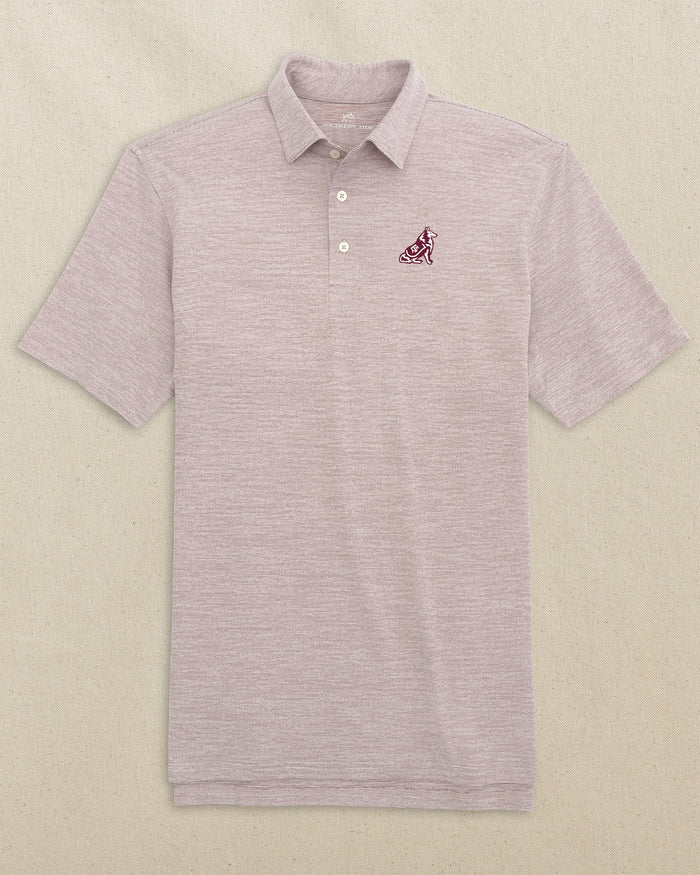 The front view of the Southern Tide Texas A&M Reveille Driver Spacedye Polo by Southern Tide - Chianti
