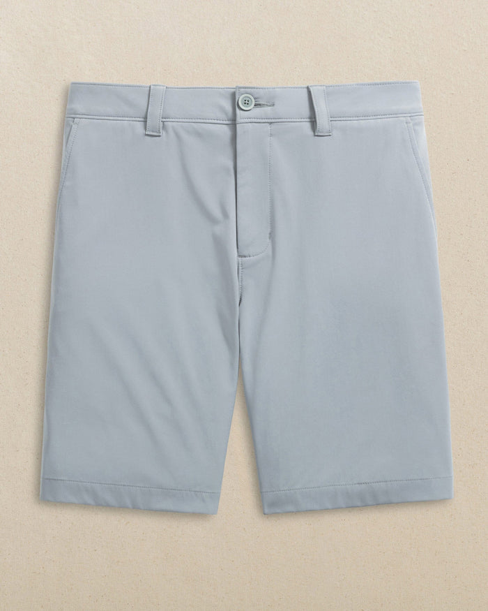 The front view of the Southern Tide Texas Longhorns brrr°®-die 8" Performance Short by Southern Tide - Steel Grey