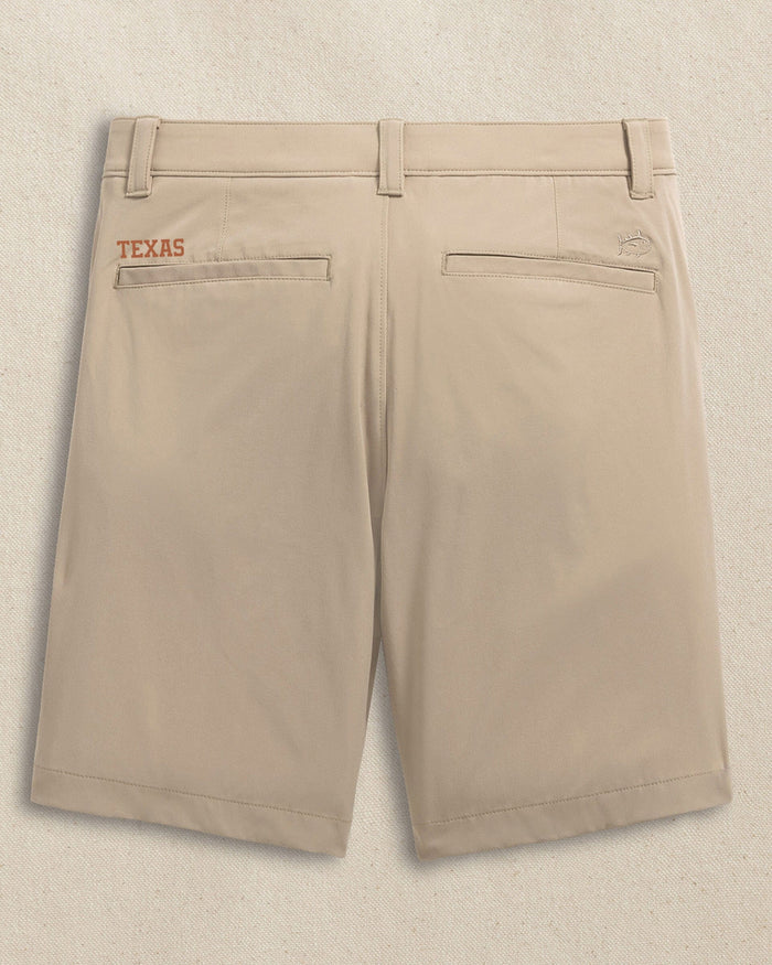 The back view of the Southern Tide Texas Longhorns brrr°®-die 8" Performance Short by Southern Tide - Sandstone Khaki