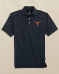 The front view of the Southern Tide Texas Longhorns brrr°®-eeze Heather Performance Polo by Southern Tide - Heather Caviar Black