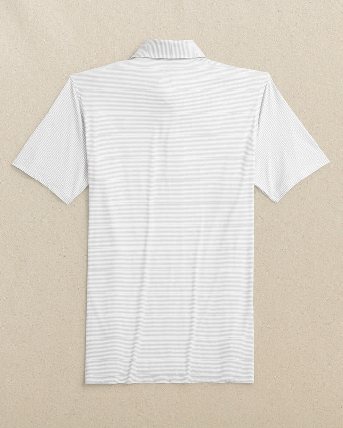 The back view of the Southern Tide Texas Longhorns brrr°®-eeze Meadowbrook Stripe Polo by Southern Tide - Platinum Grey