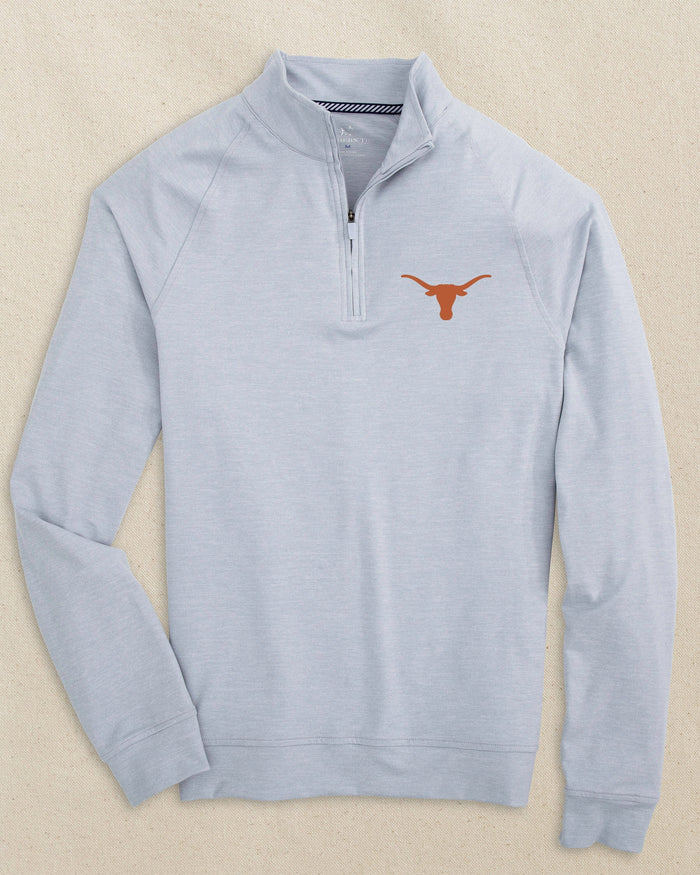 The front view of the Southern Tide Texas Longhorns Cruiser Heather Quarter Zip Pullover by Southern Tide - Heather Slate Grey