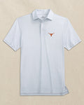 The front view of the Southern Tide Texas Longhorns Driver Dunes Edge Plaid Polo by Southern Tide - Slate Grey