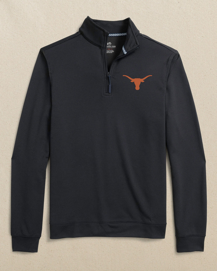 The front view of the Southern Tide Texas Longhorns Schooner Quarter Zip by Southern Tide - Caviar Black