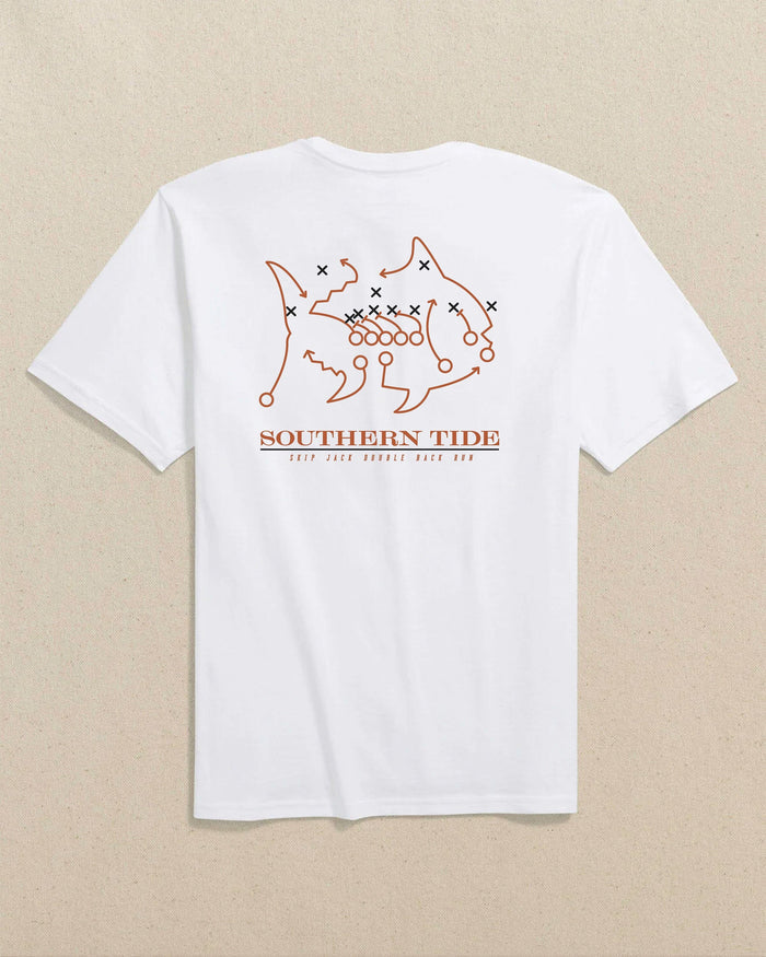 The back view of the Southern Tide Texas Longhorns Skipjack Play Short Sleeve T-Shirt by Southern Tide - White and Rust