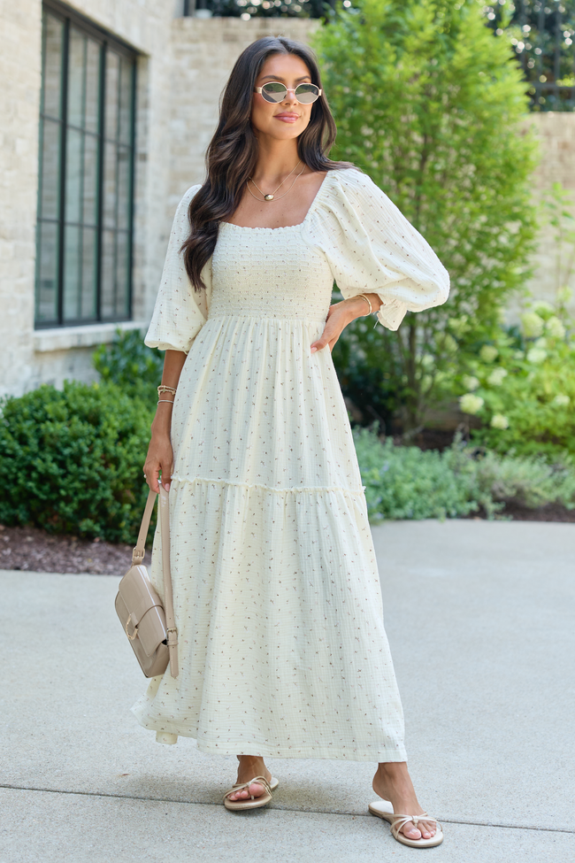 Thalia Ivory Floral Smocked Top Maxi Dress