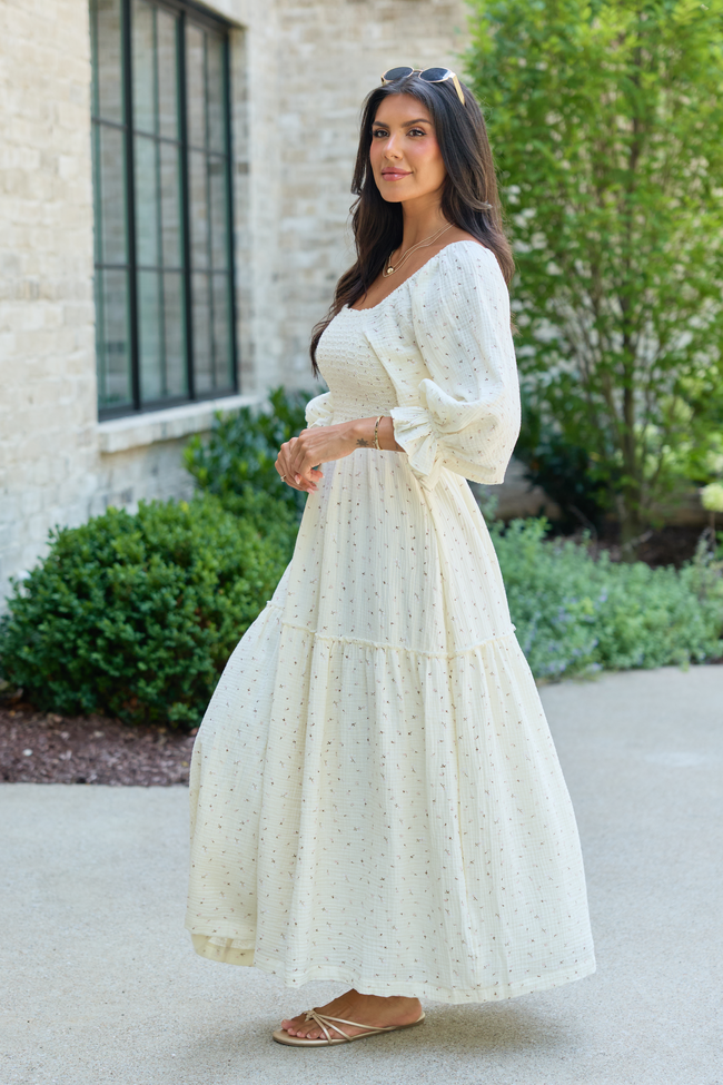 Thalia Ivory Floral Smocked Top Maxi Dress