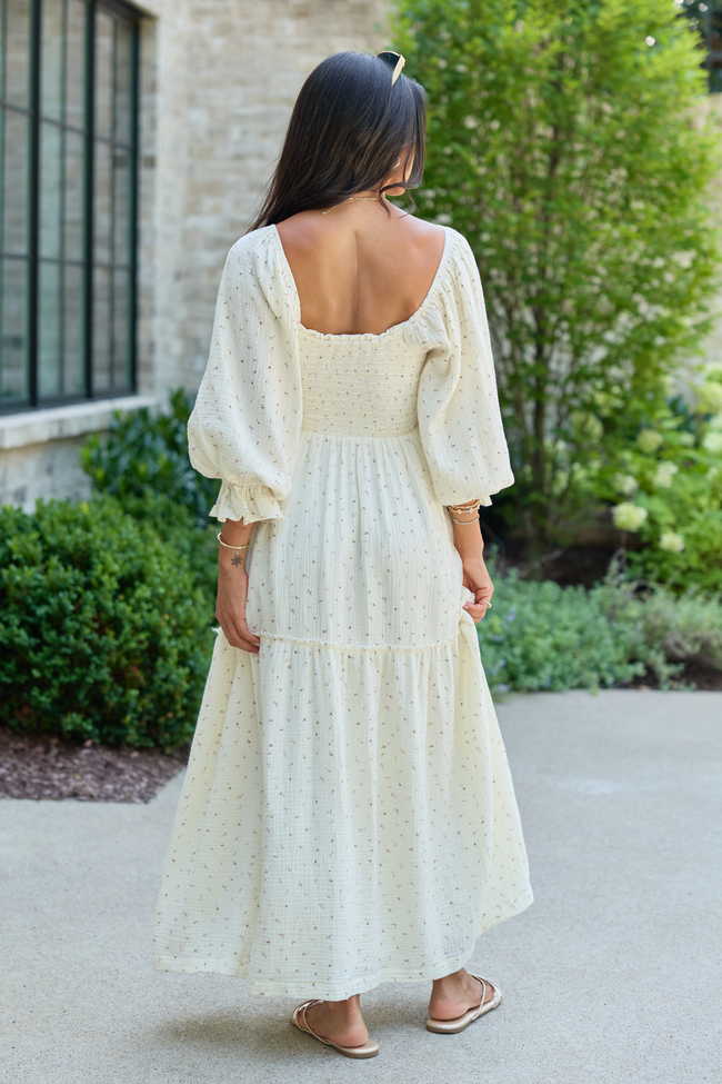 Thalia Ivory Floral Smocked Top Maxi Dress