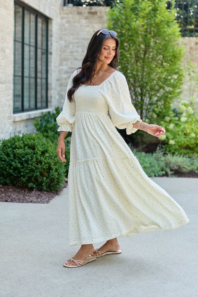 Thalia Ivory Floral Smocked Top Maxi Dress